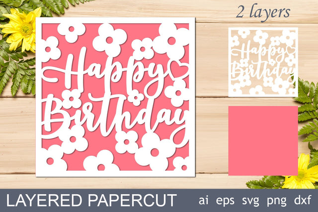 3d birthday card with flowers, Happy birthday papercut svg SVG AnastasiyaArtDesign 