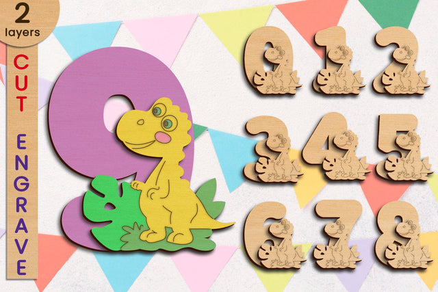 3d Birthday numbers with dino svg, Dinosaur cake topper laser cut SVG AnastasiyaArtDesign 