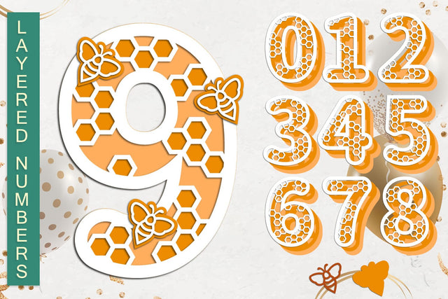 3d Birthday numbers with honey bee, Birthday cake topper laser cut SVG AnastasiyaArtDesign 
