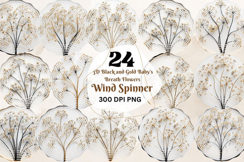 3D Black and Gold Baby's Breath Wind Spinner Bundle Sublimation Regulrcrative 