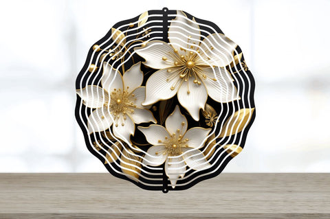 3D Black and Gold Columbine Flowers Wind Spinner Sublimation Regulrcrative 