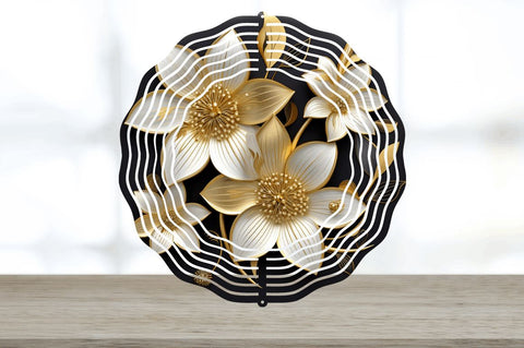 3D Black and Gold Columbine Flowers Wind Spinner Sublimation Regulrcrative 