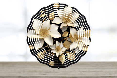 3D Black and Gold Columbine Flowers Wind Spinner Sublimation Regulrcrative 