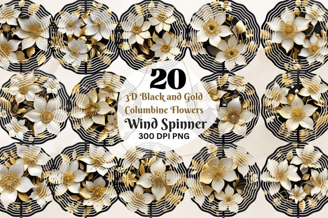 3D Black and Gold Columbine Flowers Wind Spinner Sublimation Regulrcrative 