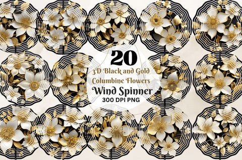 3D Black and Gold Columbine Flowers Wind Spinner Sublimation Regulrcrative 