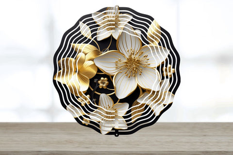 3D Black and Gold Columbine Flowers Wind Spinner Sublimation Regulrcrative 