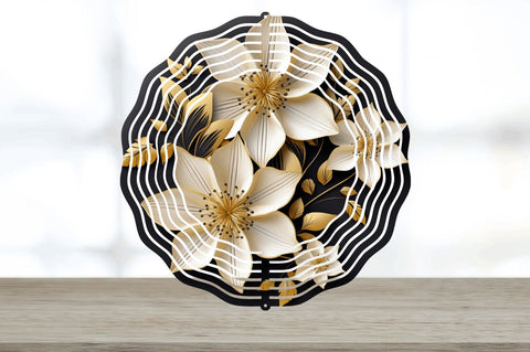 3D Black and Gold Columbine Flowers Wind Spinner Sublimation Regulrcrative 