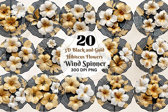 3D Black and Gold Hibiscus Flowers Wind Spinner Sublimation Regulrcrative 