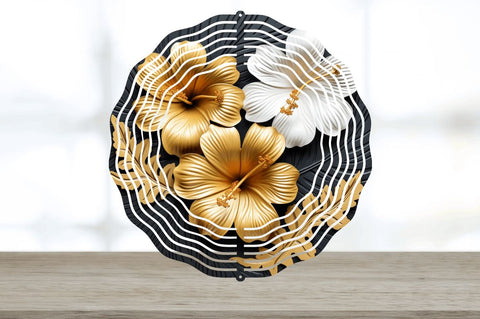 3D Black and Gold Hibiscus Flowers Wind Spinner Sublimation Regulrcrative 