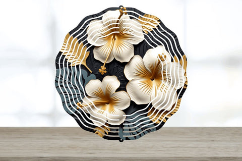 3D Black and Gold Hibiscus Flowers Wind Spinner Sublimation Regulrcrative 