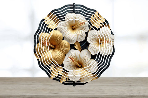 3D Black and Gold Hibiscus Flowers Wind Spinner Sublimation Regulrcrative 