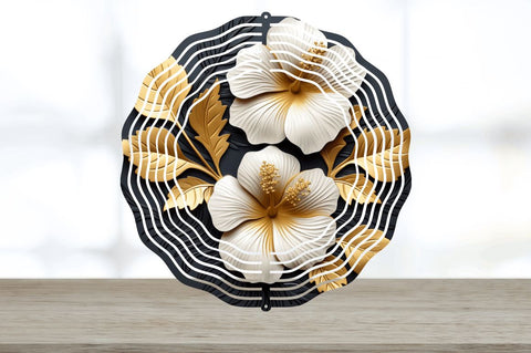 3D Black and Gold Hibiscus Flowers Wind Spinner Sublimation Regulrcrative 