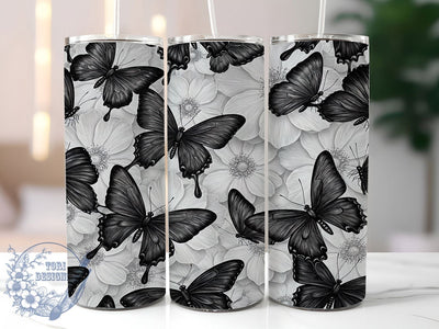3D Black Butterfly Gothic 20oz Tumbler Wrap, Elegant Black Flowers Sublimation, Gothic Butterfly 20oz Wrap, Seamless Dark Floral Design, Watercolor Black Butterfly Tumbler Sublimation ToriDesigns 
