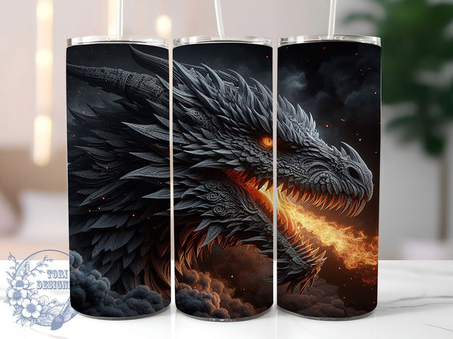 3D Black Dark Fantasy Dragon Tumbler, 3D Tumbler, Fantasy Wrap, 20Oz Tumbler, Sublimation Design, Mythical Creature, Dark Dragon Sublimation ToriDesigns 