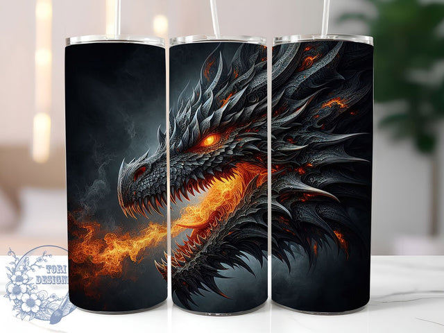 3D Black Dark Fantasy Dragon Tumbler, 3D Tumbler, Fantasy Wrap, 20Oz Tumbler, Sublimation Design, Mythical Creature, Dark Dragon Sublimation ToriDesigns 