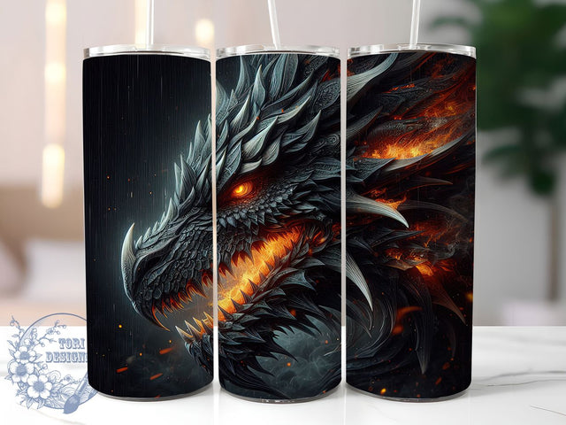 3D Black Dark Fantasy Dragon Tumbler, 3D Tumbler, Fantasy Wrap, 20Oz Tumbler, Sublimation Design, Mythical Creature, Dark Dragon Sublimation ToriDesigns 