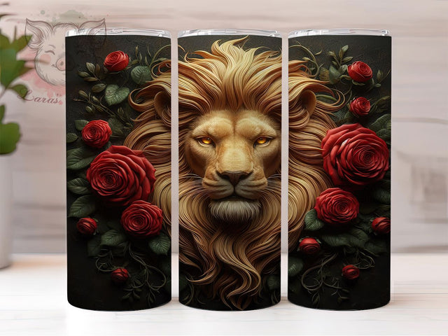3D Black Gold Lion Tumbler, Black Gold Rose Wrap, 20Oz Skinny Tumbler, Regal Animal Sublimation, Elegant Floral Design, Bold Jungle Tumbler, Luxury Nature Wrap Sublimation Lara' s Designs 