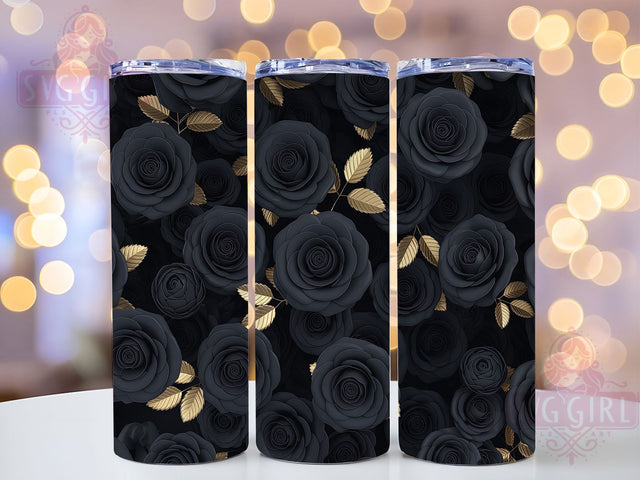 3D Black Gold Rose Tumbler, 3D Floral Tumbler, Elegant Rose Wrap, Luxury Flower Wrap, Glamorous Rose Wrap, Sublimation Design, Trendy Gift Idea Sublimation SvggirlplusArt 