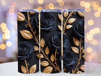 3D Black Gold Rose Tumbler, 3D Floral Tumbler, Elegant Rose Wrap, Luxury Flower Wrap, Glamorous Rose Wrap, Sublimation Design, Trendy Gift Idea Sublimation SvggirlplusArt 