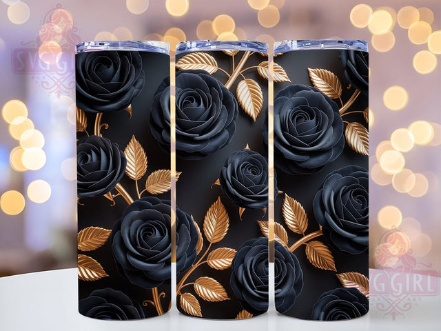 3D Black Gold Rose Tumbler, 3D Floral Tumbler, Elegant Rose Wrap, Luxury Flower Wrap, Glamorous Rose Wrap, Sublimation Design, Trendy Gift Idea Sublimation SvggirlplusArt 
