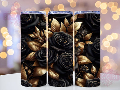 3D Black Gold Rose Tumbler, Black and Gold Design, Elegant Floral Art, Luxury Tumbler Wrap, Sublimation Design, 20oz Tumbler, Botanical Glam Sublimation SvggirlplusArt 