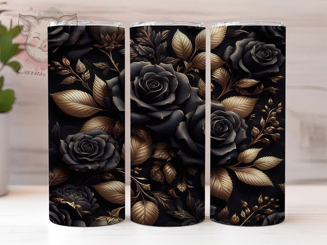 3D Black Gold Rose Tumbler, Black Gold Floral Wrap, 20Oz Skinny Tumbler, Elegant Rose Sublimation, Luxury Flower Design, Gothic Glam Tumbler, Metallic Bloom Wrap Sublimation Lara' s Designs 