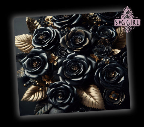 3D Black Gold Roses Luxury Tumbler Wrap, 3D Black Gold Roses, Tumbler Wrap, Sublimation Design, Elegant Drinkware, Floral Tumbler, Gift for Her, Luxury Tumbler Sublimation SvggirlplusArt 