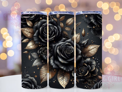 3D Black Gold Roses Luxury Tumbler Wrap, 3D Black Gold Roses, Tumbler Wrap, Sublimation Design, Elegant Drinkware, Floral Tumbler, Gift for Her, Luxury Tumbler Sublimation SvggirlplusArt 