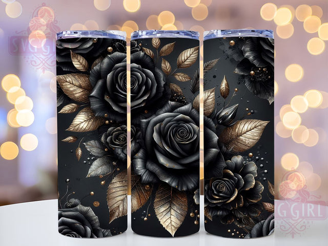 3D Black Gold Roses Luxury Tumbler Wrap, 3D Black Gold Roses, Tumbler Wrap, Sublimation Design, Elegant Drinkware, Floral Tumbler, Gift for Her, Luxury Tumbler Sublimation SvggirlplusArt 