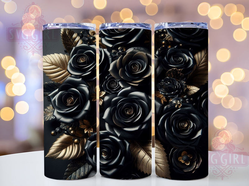 3D Black Gold Roses Luxury Tumbler Wrap, 3D Black Gold Roses, Tumbler Wrap, Sublimation Design, Elegant Drinkware, Floral Tumbler, Gift for Her, Luxury Tumbler Sublimation SvggirlplusArt 