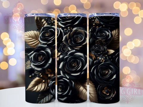3D Black Gold Roses Luxury Tumbler Wrap, 3D Black Gold Roses, Tumbler Wrap, Sublimation Design, Elegant Drinkware, Floral Tumbler, Gift for Her, Luxury Tumbler Sublimation SvggirlplusArt 