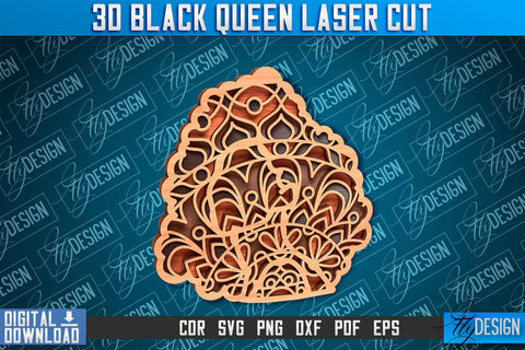 3D Black Queen | Black Woman Signs Laser Cut | CNC File SVG Fly Design 