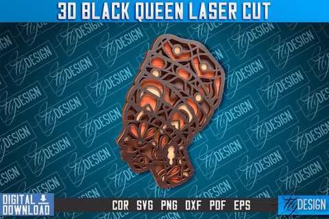 3D Black Queen | Black Woman Signs Laser Cut | CNC File SVG Fly Design 