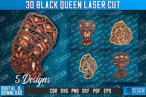 3D Black Queen | Black Woman Signs Laser Cut | CNC File SVG Fly Design 