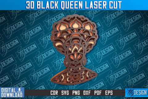 3D Black Queen | Black Woman Signs Laser Cut | CNC File SVG Fly Design 