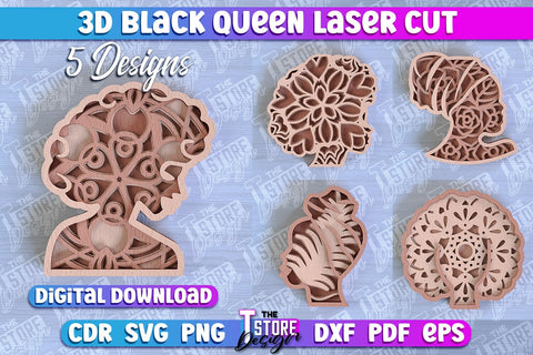 3D Black Queen | Black Woman Signs Laser Cut | CNC File SVG The T Store Design 