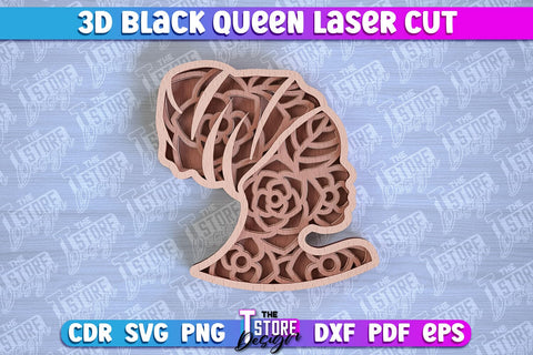 3D Black Queen | Black Woman Signs Laser Cut | CNC File SVG The T Store Design 