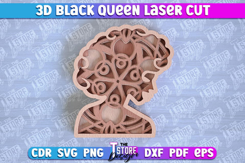 3D Black Queen | Black Woman Signs Laser Cut | CNC File SVG The T Store Design 
