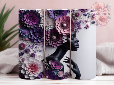 3D Black Woman Purple Floral Tumbler, Black Woman Tumbler, Purple Flowers Wrap, Whimsical Woman Wrap, Elegant Floral Wrap, Sublimation Design, Trendy Gift Idea Sublimation Li Zamperini 