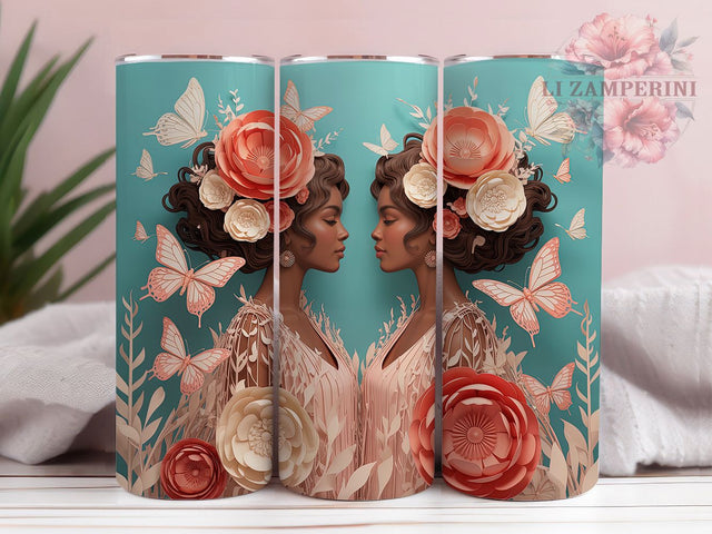 3D Black Women Tumbler, Quilled Paper, Black Woman Friends, Sublimation Art, 20oz Tumbler, Bold Design, Cultural Wrap Sublimation Li Zamperini 