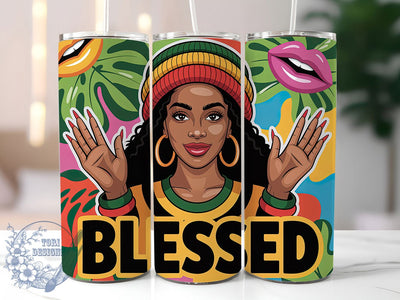 3D Blessed Empowerment Tumbler, Inflated Text Wrap, Black Women Empowerment Cup, 20oz Sublimation Wrap, Afrocentric Blessed Design, Inspirational Woman Tumbler, Bold Blessed Quote Cup Sublimation ToriDesigns 