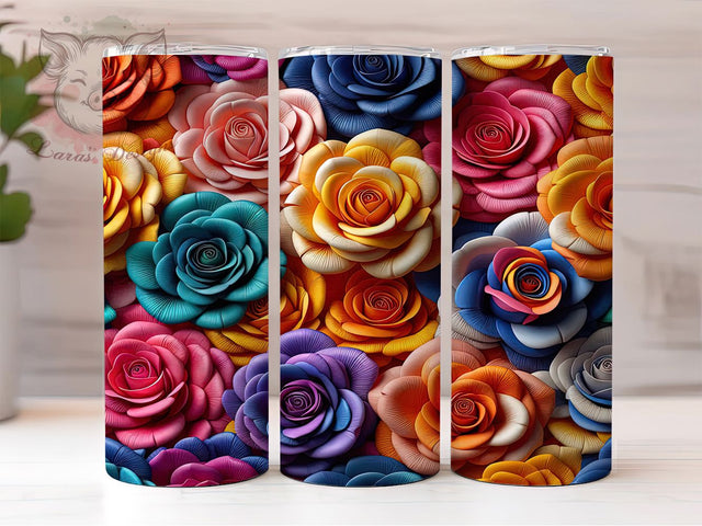 3D Blooming Rose Floral Tumbler, Rose Flowers, Floral Wrap, Elegant Rose Design, 3D Floral Tumbler, Romantic Sublimation, Blooming Roses Sublimation Lara' s Designs 