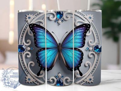 3D Blue Butterfly 20oz Tumbler, Elegant Cup Wrap, Artistic Butterfly Design, Sublimation Tumbler Wrap, 20Oz Tumbler Design, Stylish Blue Butterfly Cup, Nature Inspired Wrap Sublimation ToriDesigns 