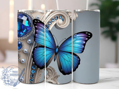 3D Blue Butterfly 20oz Tumbler, Elegant Cup Wrap, Artistic Butterfly Design, Sublimation Tumbler Wrap, 20Oz Tumbler Design, Stylish Blue Butterfly Cup, Nature Inspired Wrap Sublimation ToriDesigns 