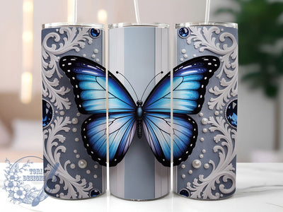 3D Blue Butterfly 20oz Tumbler, Elegant Cup Wrap, Artistic Butterfly Design, Sublimation Tumbler Wrap, 20Oz Tumbler Design, Stylish Blue Butterfly Cup, Nature Inspired Wrap Sublimation ToriDesigns 