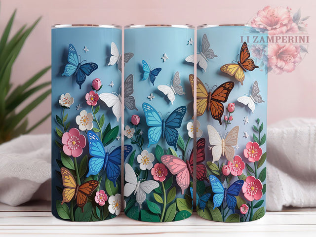 3D Blue Glitter Butterfly Tumbler, Blue Butterfly Wrap, 20oz Skinny Tumbler PNG, Sublimation Tumbler Design, Blue Glitter Butterfly, 3D Effect Tumbler, Butterfly Aesthetic Tumbler Sublimation Li Zamperini 