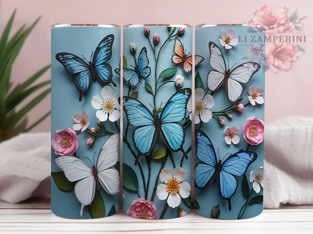3D Blue Glitter Butterfly Tumbler, Blue Butterfly Wrap, 20oz Skinny Tumbler PNG, Sublimation Tumbler Design, Blue Glitter Butterfly, 3D Effect Tumbler, Butterfly Aesthetic Tumbler Sublimation Li Zamperini 
