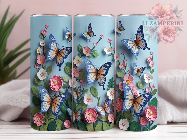 3D Blue Glitter Butterfly Tumbler, Blue Butterfly Wrap, 20oz Skinny Tumbler PNG, Sublimation Tumbler Design, Blue Glitter Butterfly, 3D Effect Tumbler, Butterfly Aesthetic Tumbler Sublimation Li Zamperini 