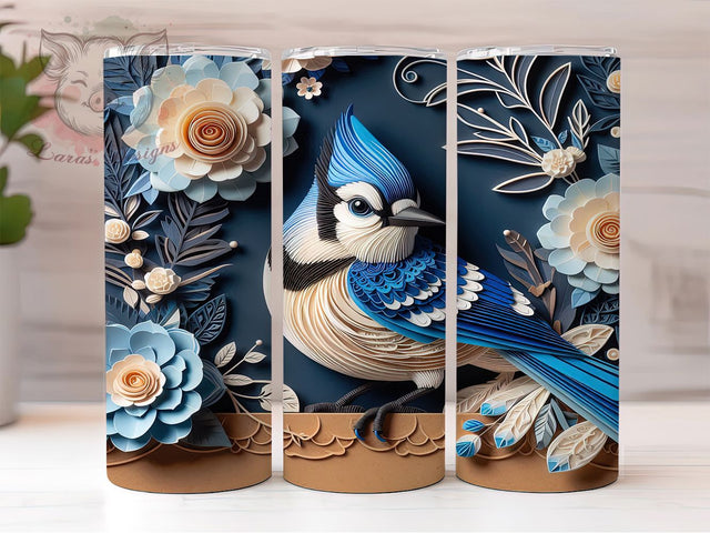 3D Blue Jay Magnolia Flower Tumbler, Magnolia Flower Wrap, 20Oz Skinny Tumbler, Nature Bird Sublimation, Elegant Floral Design, Vibrant Garden Tumbler, Spring Wildlife Wrap Sublimation Lara' s Designs 