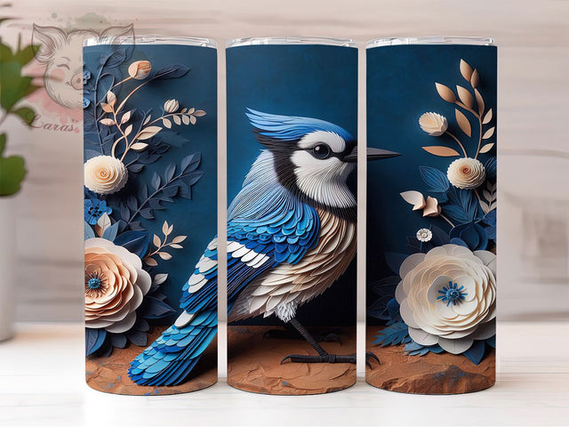 3D Blue Jay Magnolia Flower Tumbler, Magnolia Flower Wrap, 20Oz Skinny Tumbler, Nature Bird Sublimation, Elegant Floral Design, Vibrant Garden Tumbler, Spring Wildlife Wrap Sublimation Lara' s Designs 